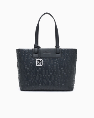 Bolso shopping logotipo en relieve y colgante metálico black